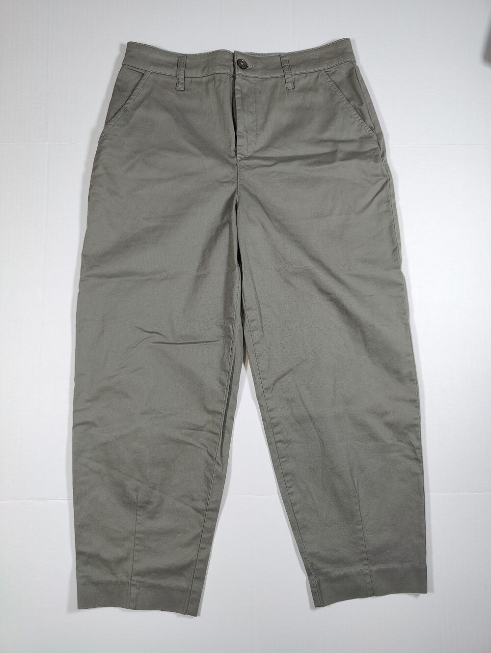 NWT Evereve Cassie Army Green Barrel Leg Cotton Cropped Chinos Sz 28 Retail 138
